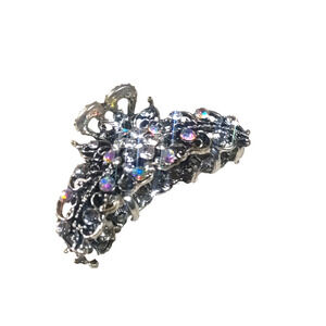 Rhinestone Hair Barrette Alligator Clip Silver Tone Small Feminine